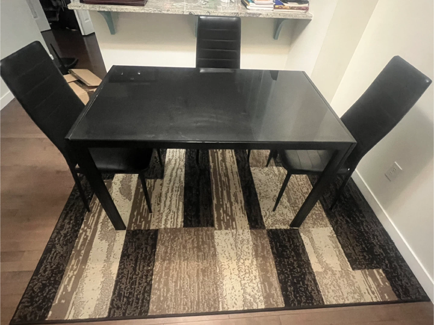 Black Glass Top Dining Table Set with 3 Chairs - photo 5
