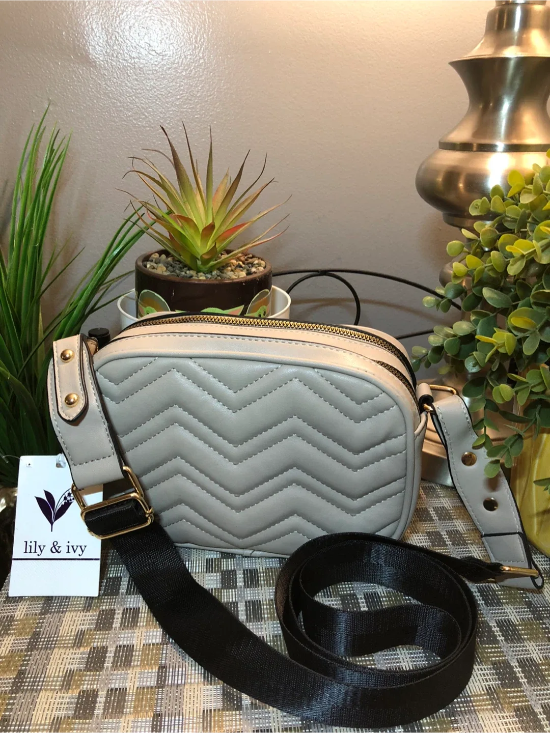 Lily & Ivy Sand Chevron Crossbody Bag thumbnail