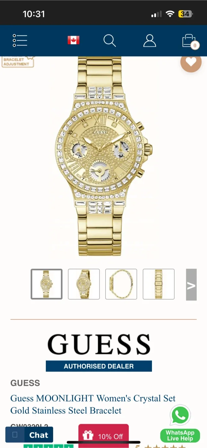 Guess Moonlight Women's Gold Crystal Watch
