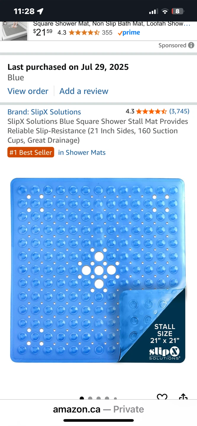SlipX Solutions Blue Square Shower Stall Mat - 21"x21"