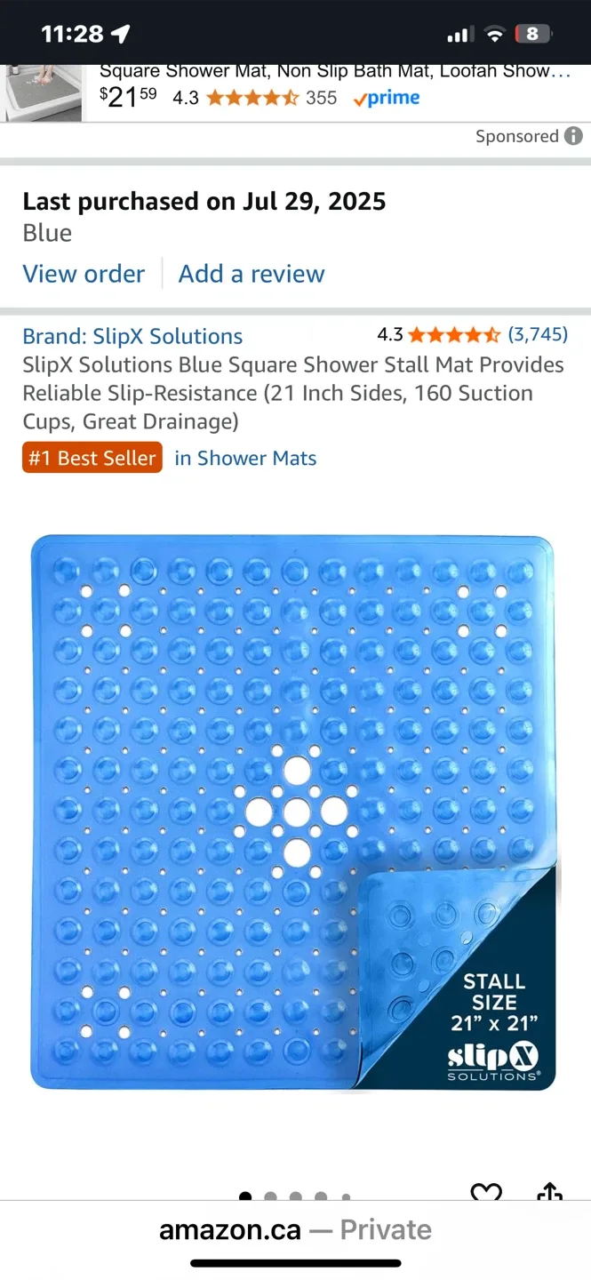 SlipX Solutions Blue Square Shower Stall Mat - 21"x21" thumbnail