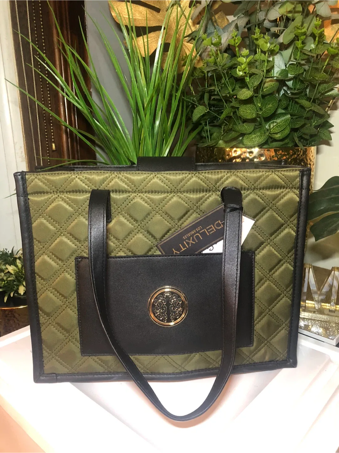 DELUXITY Los Angeles Olive Green Tote Bag thumbnail