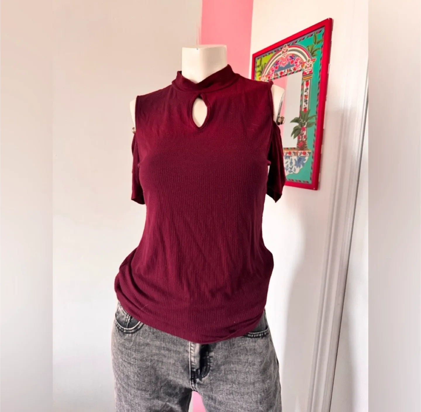 Maroon Shoulder Cut Out Top thumbnail