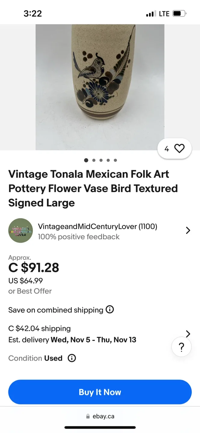 Vintage Tonala Mexican Folk Art Pottery Vase image indicator(5)