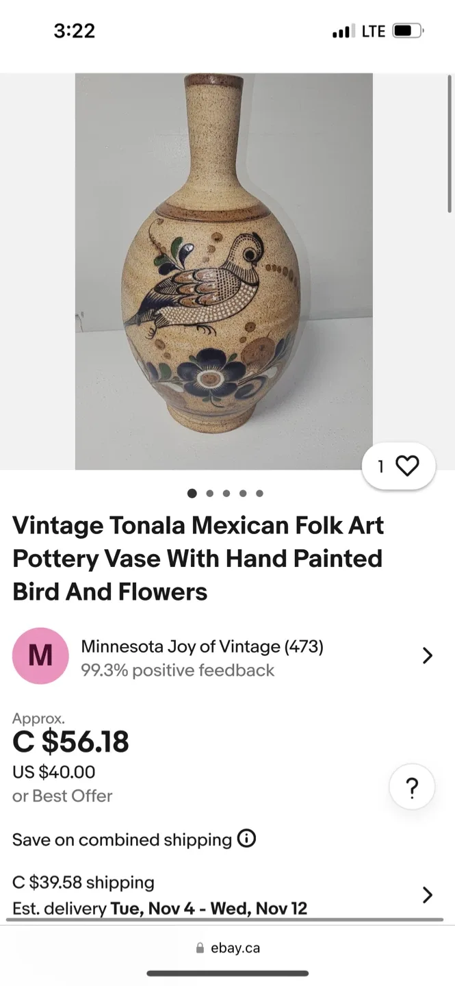 Vintage Tonala Mexican Folk Art Pottery Vase image indicator(6)