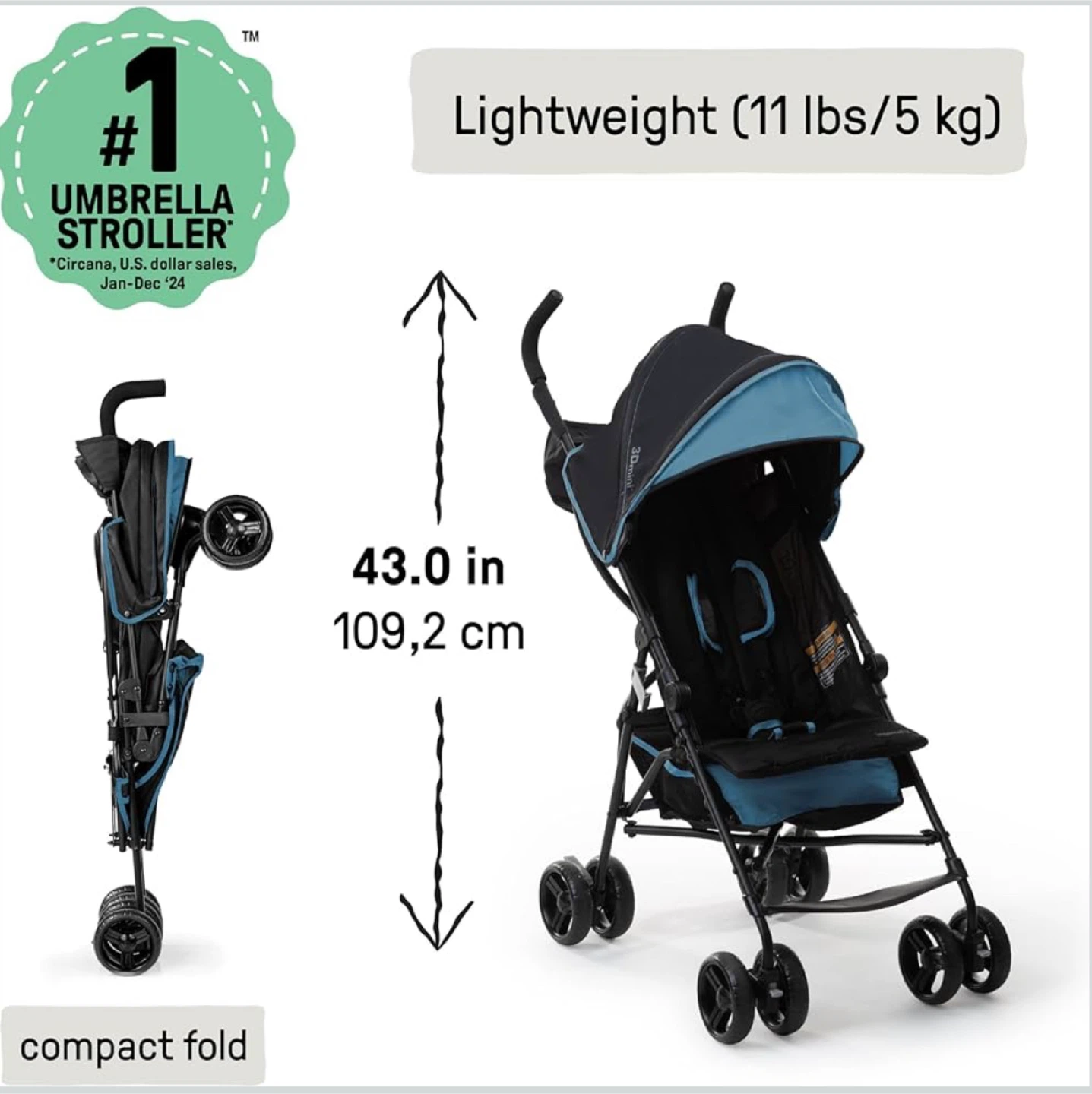 Summer Infant Umbrella Convenience Stroller – Blue/Black - photo 2