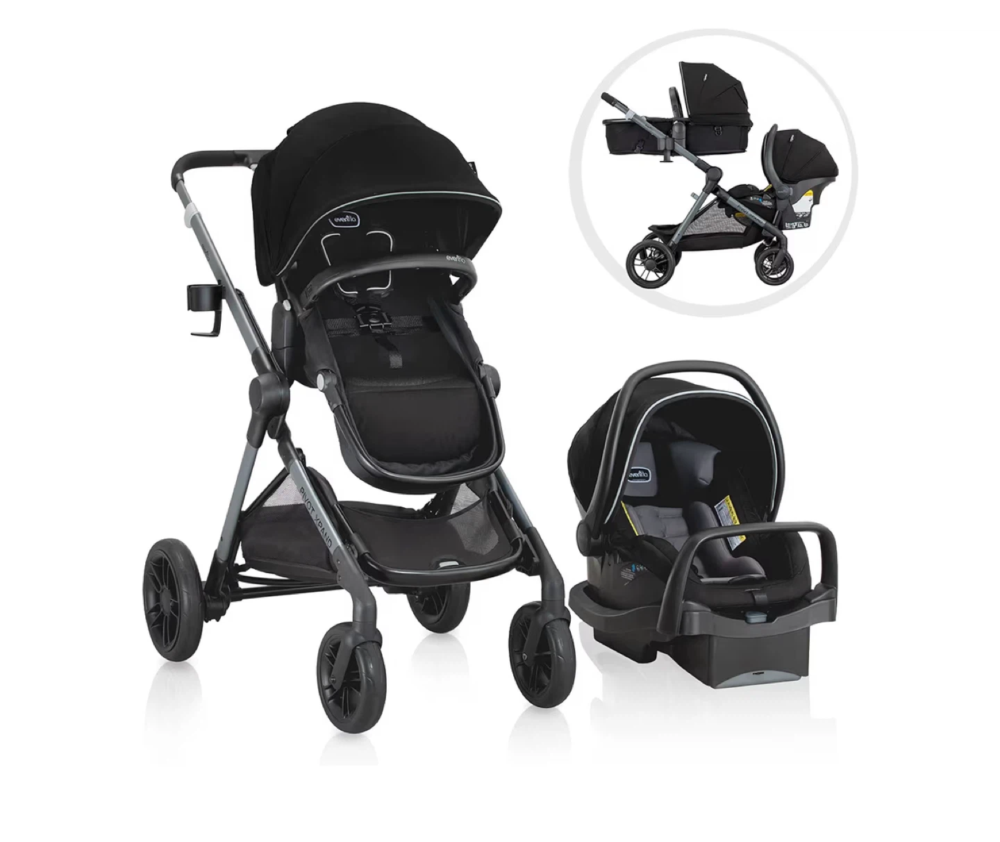 Evenflo Pivot Xpand Double Stroller with Infant Car Seat