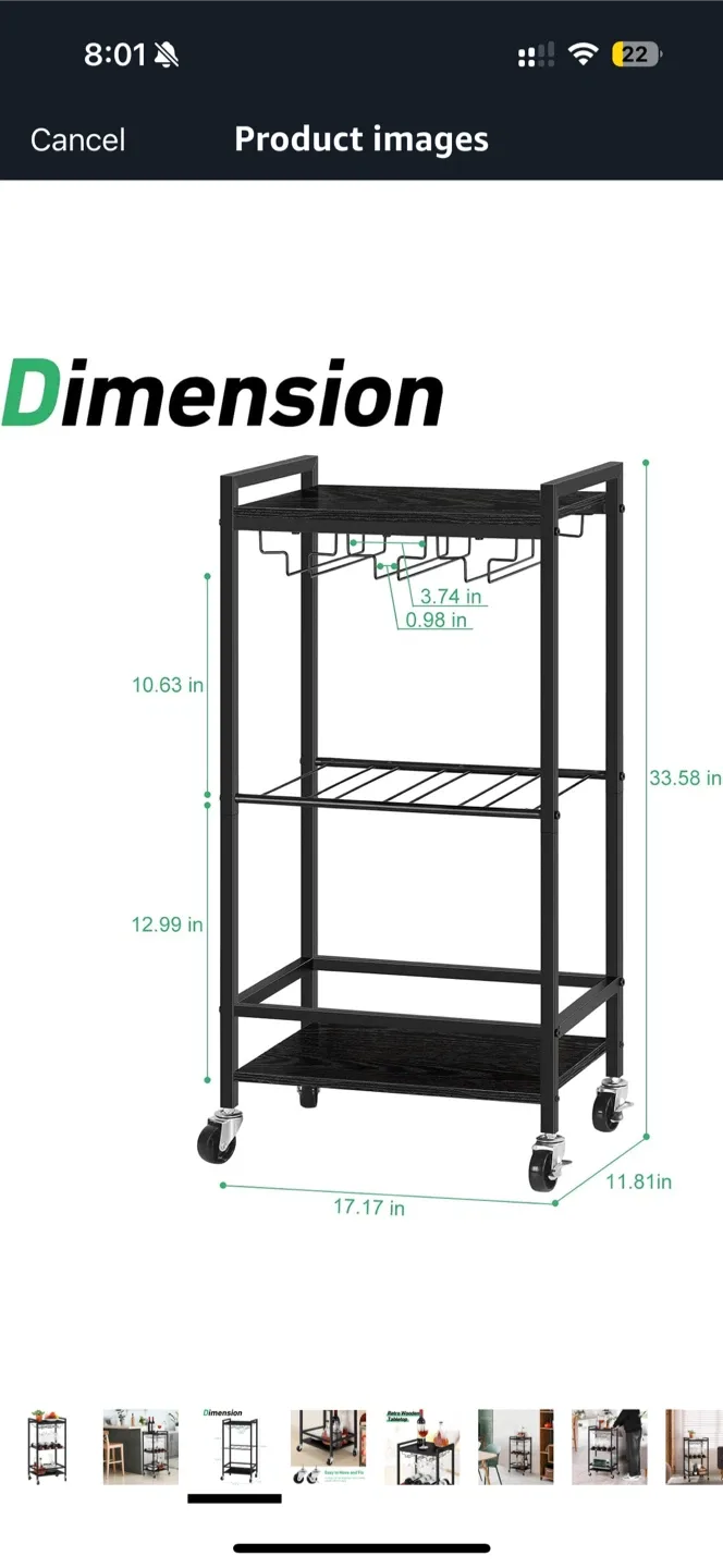 Bar Cart with Wine Glass Holder image indicator(5)