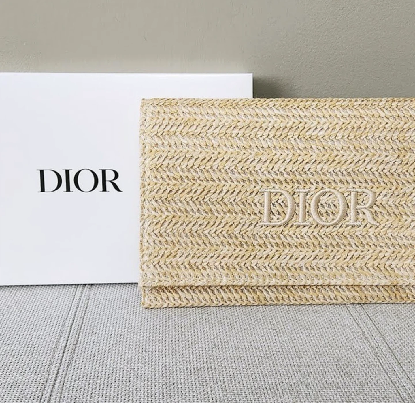 Dior Raffia Clutch with Box