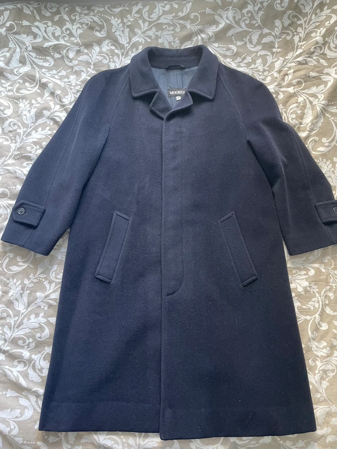 Moores Navy Wool Overcoat Size 38 thumbnail