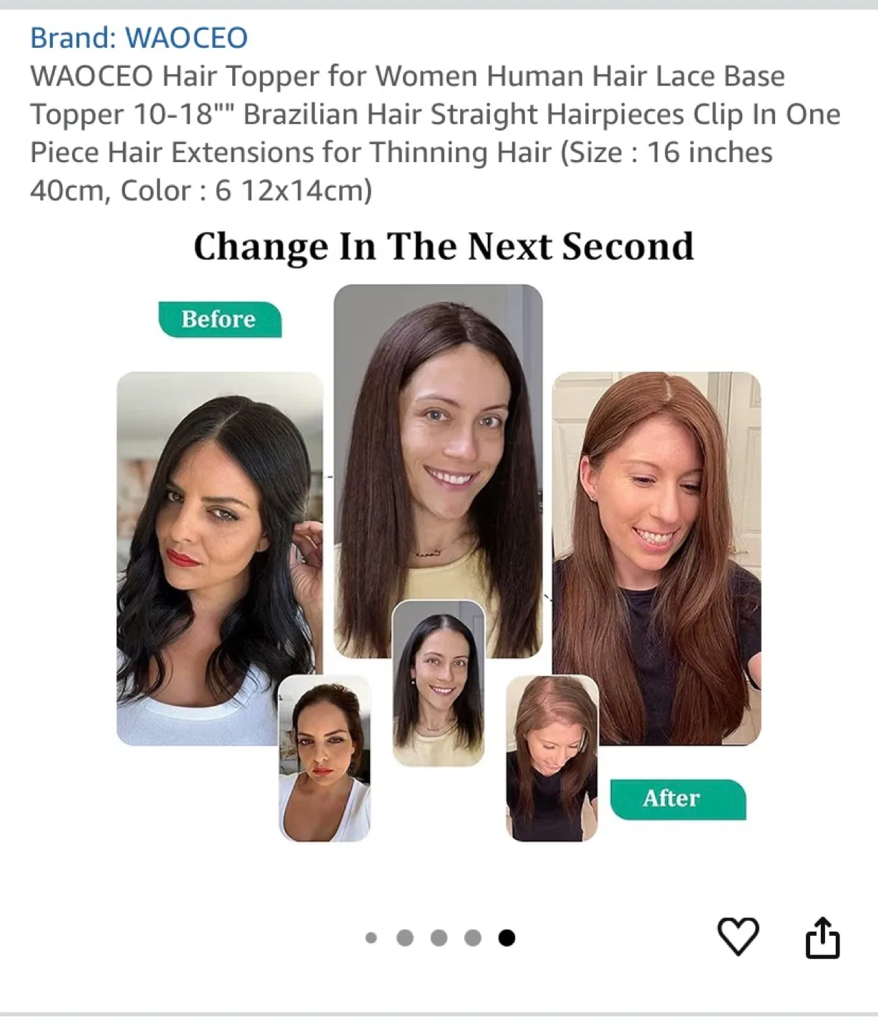 Human hair topper light brown, 16” image indicator(7)