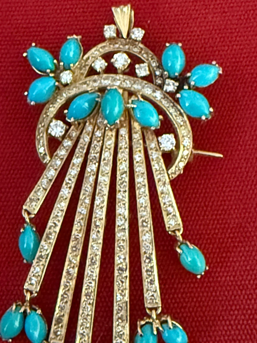 18k solid gold Vintage Brooch/Pendant  with Turquoise Accents - photo 5