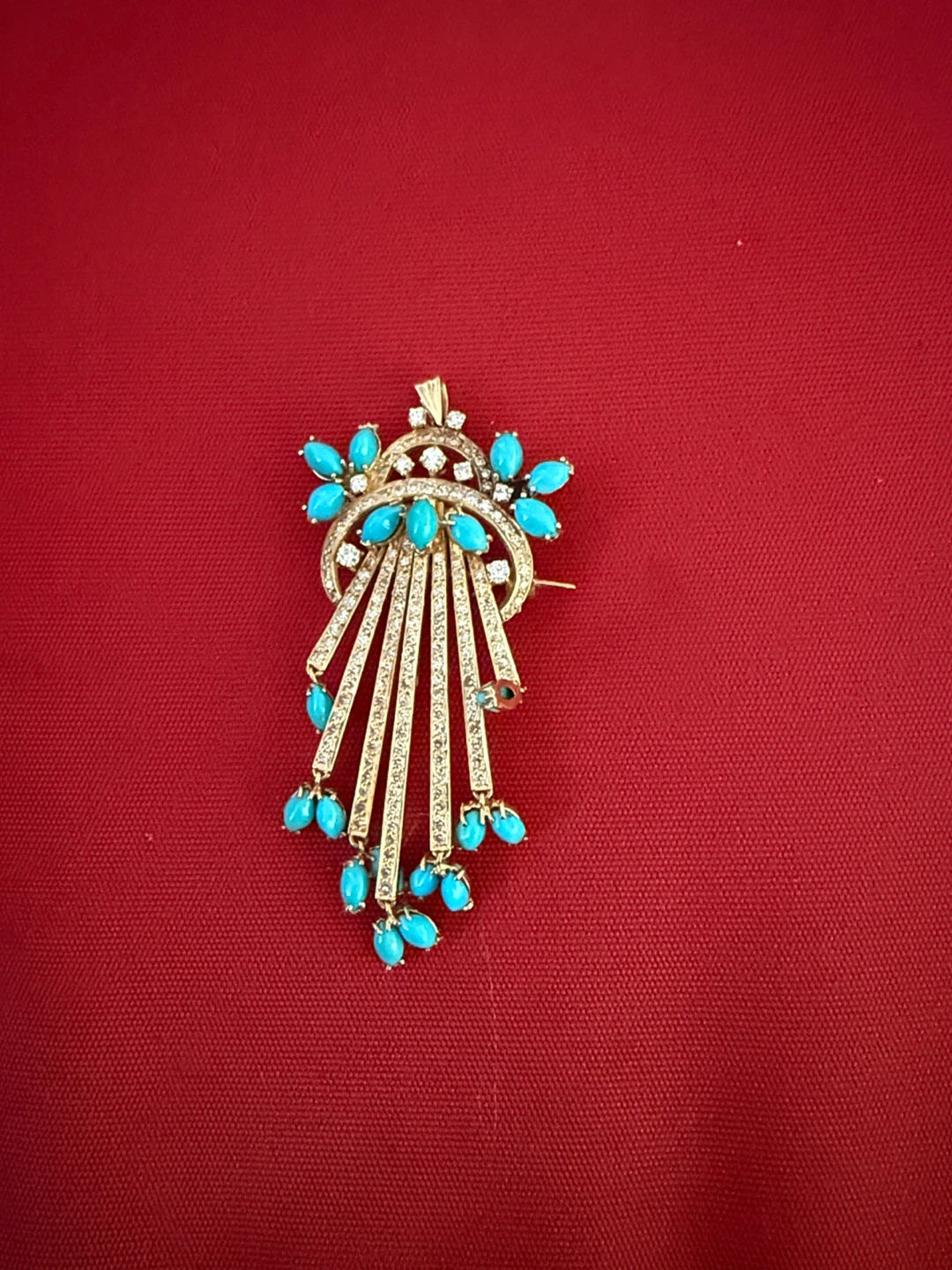 18k solid gold Vintage Brooch/Pendant  with Turquoise Accents - photo 3