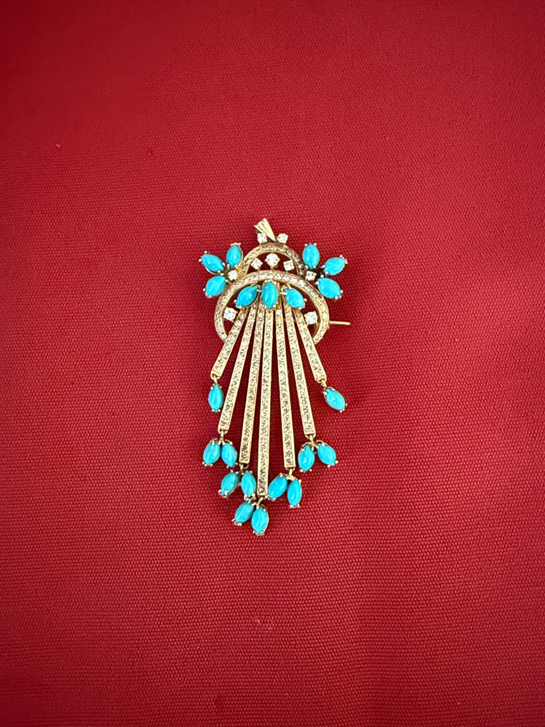 18k solid gold Vintage Brooch/Pendant  with Turquoise Accents