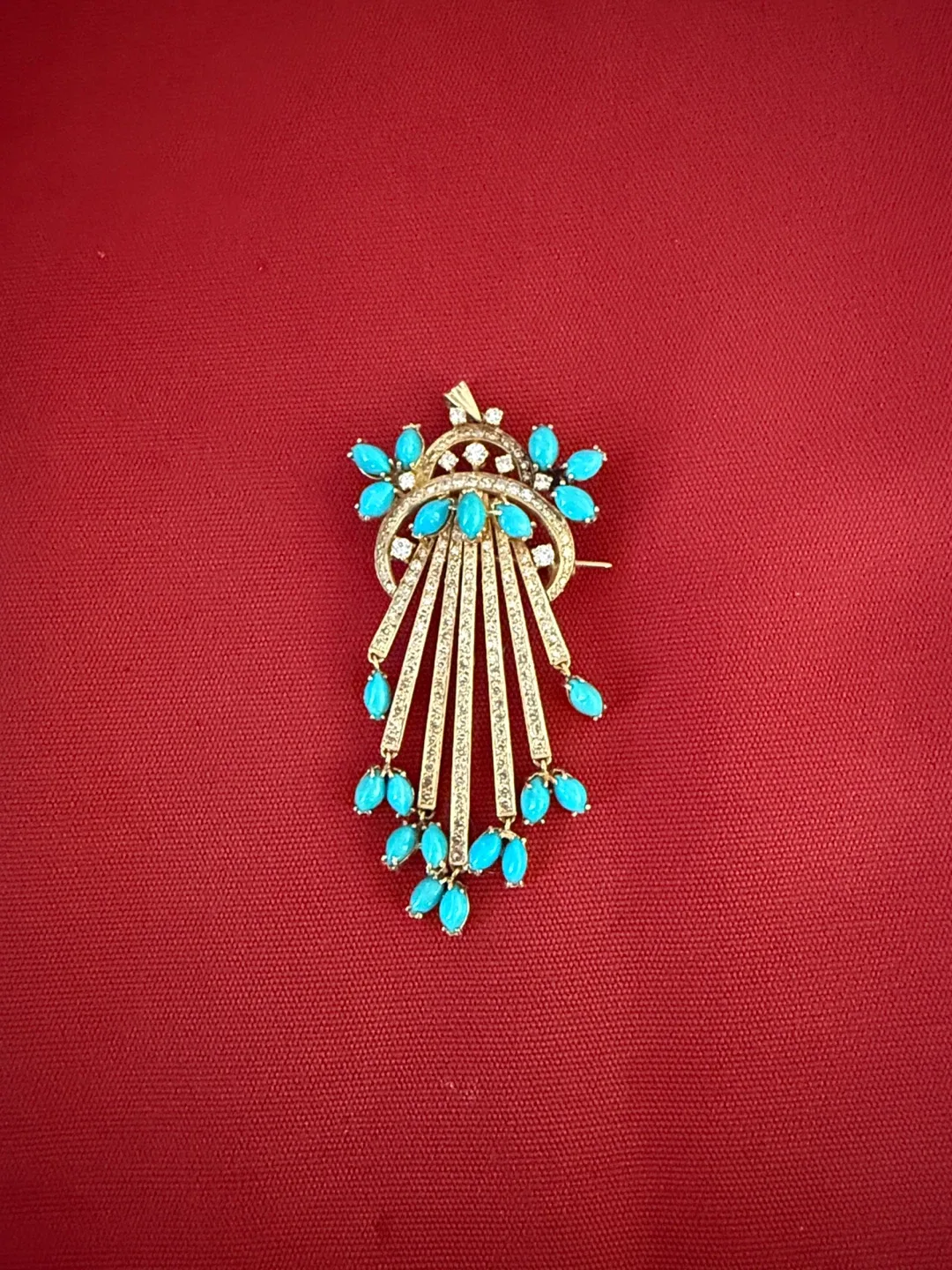 18k solid gold Vintage Brooch/Pendant  with Turquoise Accents thumbnail