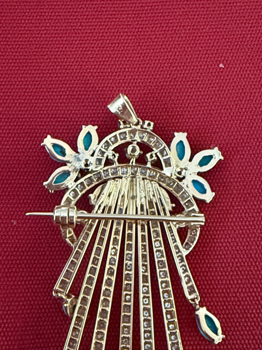 18k solid gold Vintage Brooch/Pendant  with Turquoise Accents - photo 2