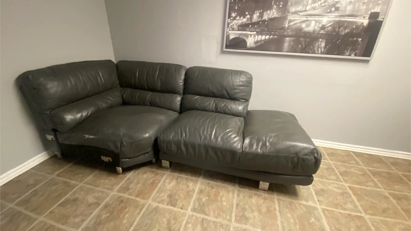 Leather Sectional Sofa - Grey thumbnail