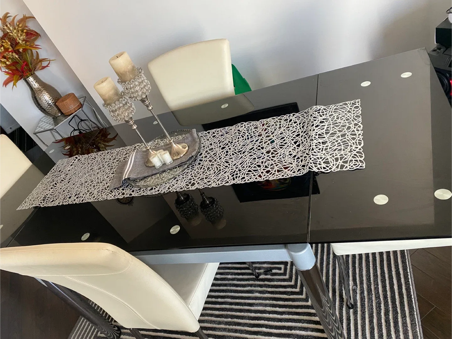 Black Glass Extendable Dining Table with Chairs image indicator(6)