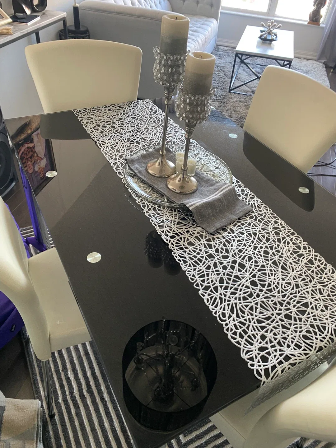 Black Glass Extendable Dining Table with Chairs image indicator(3)