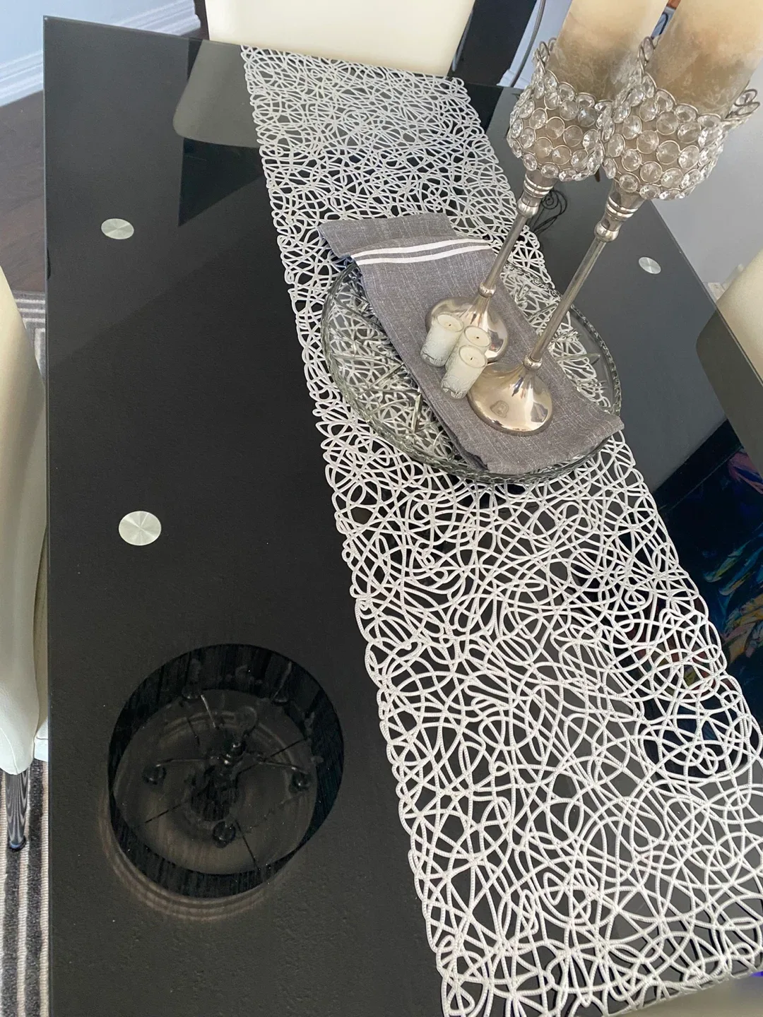 Black Glass Extendable Dining Table with Chairs image indicator(2)