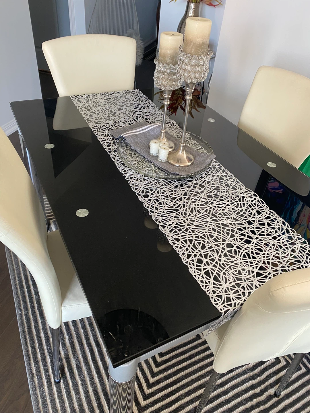 Black Glass Extendable Dining Table with Chairs