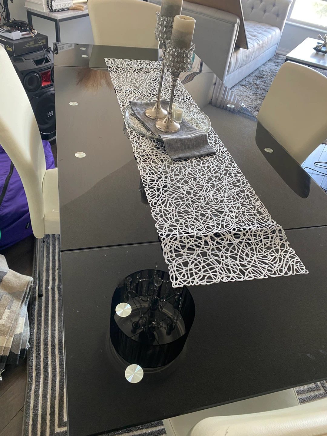 Black Glass Extendable Dining Table with Chairs - photo 4