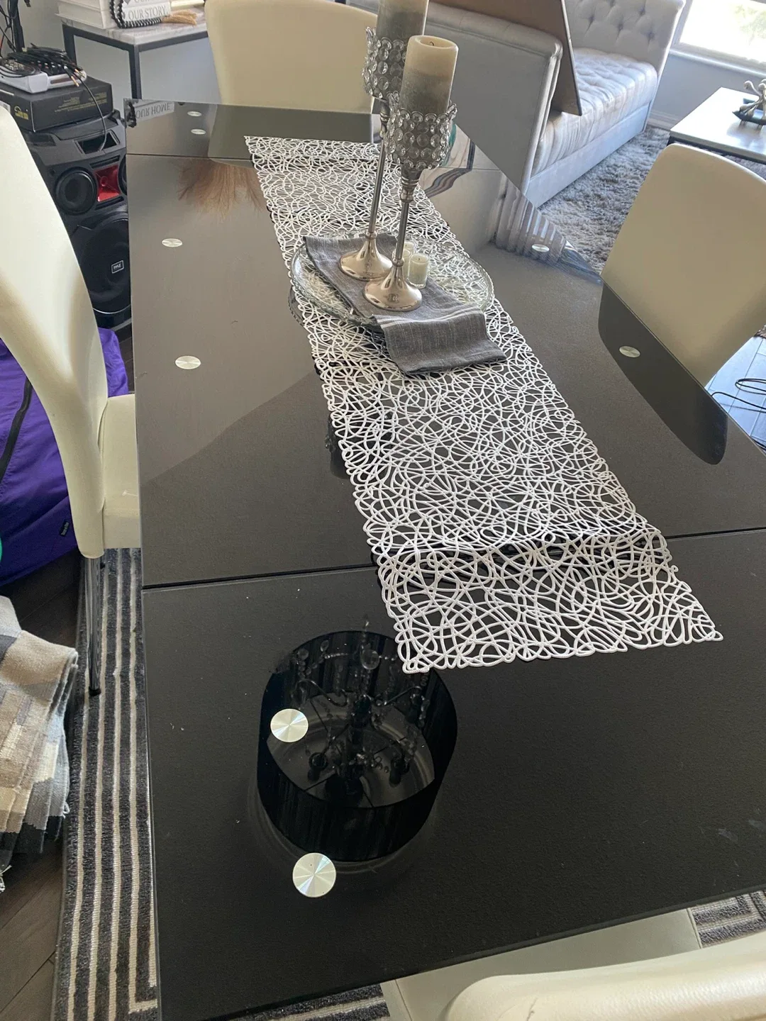 Black Glass Extendable Dining Table with Chairs image indicator(4)