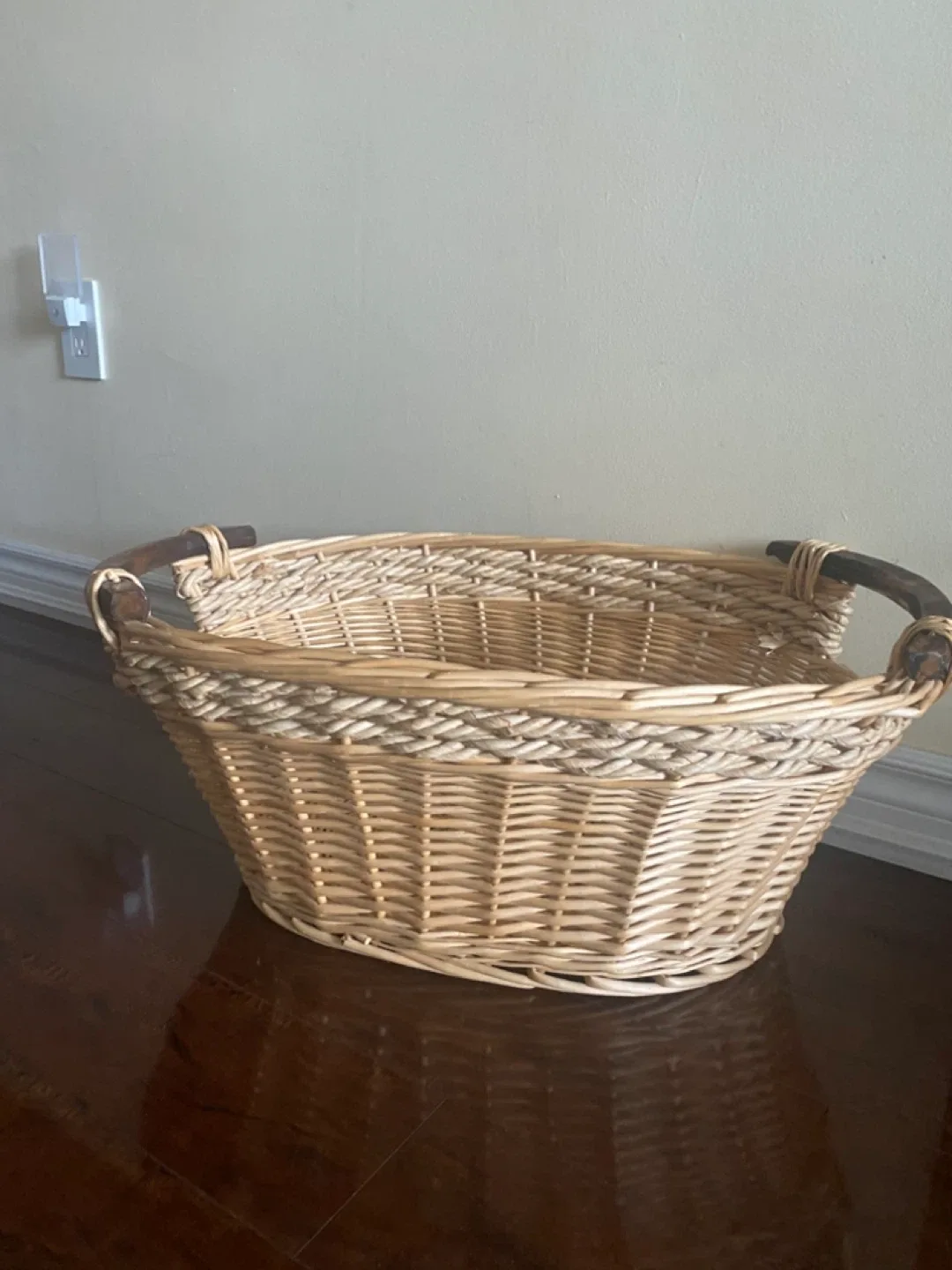 Wicker Basket with Wooden Handles thumbnail