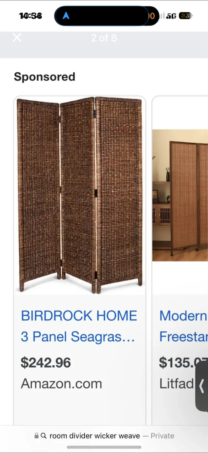 BIRDROCK HOME 3 Panel Seagrass Room Divider thumbnail
