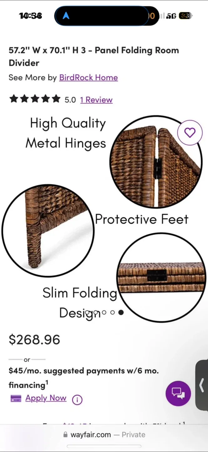 BIRDROCK HOME 3 Panel Seagrass Room Divider image indicator(7)