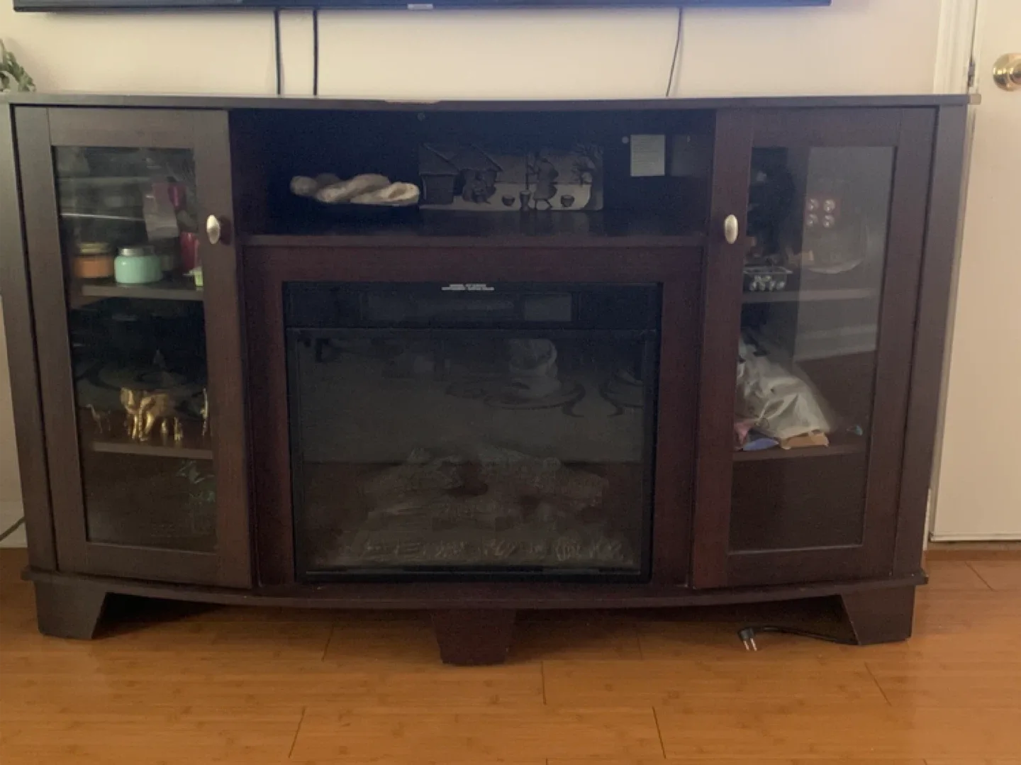 Fireplace TV Stand with Glass Doors