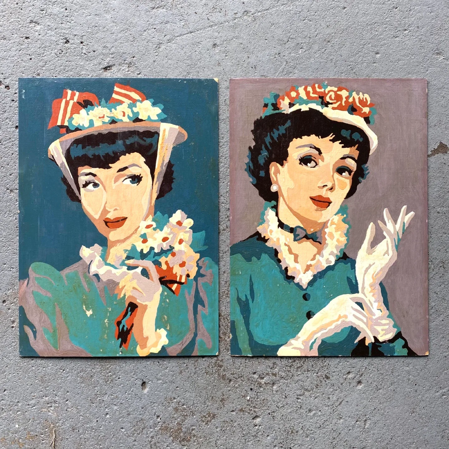 Pair of Vintage Paint by Number Paintings thumbnail