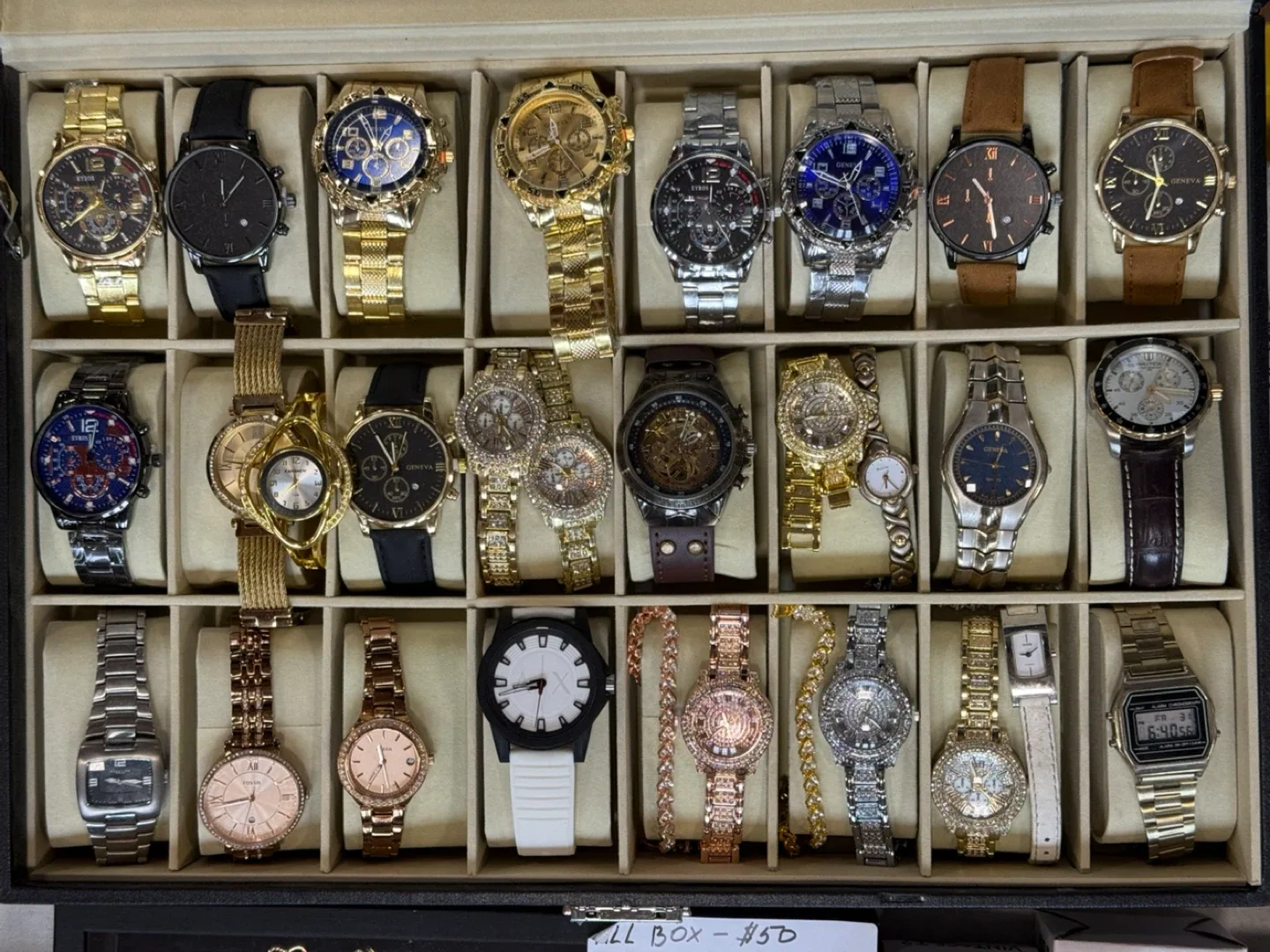 Full Watch Box With Watch. GENEVA,FOSSIL, ARMANY, BULOVA, GUESS image indicator(2)