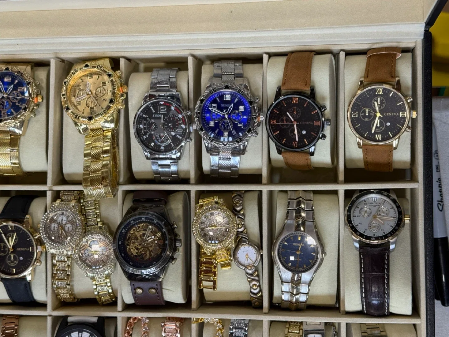 Full Watch Box With Watch. GENEVA,FOSSIL, ARMANY, BULOVA, GUESS image indicator(7)