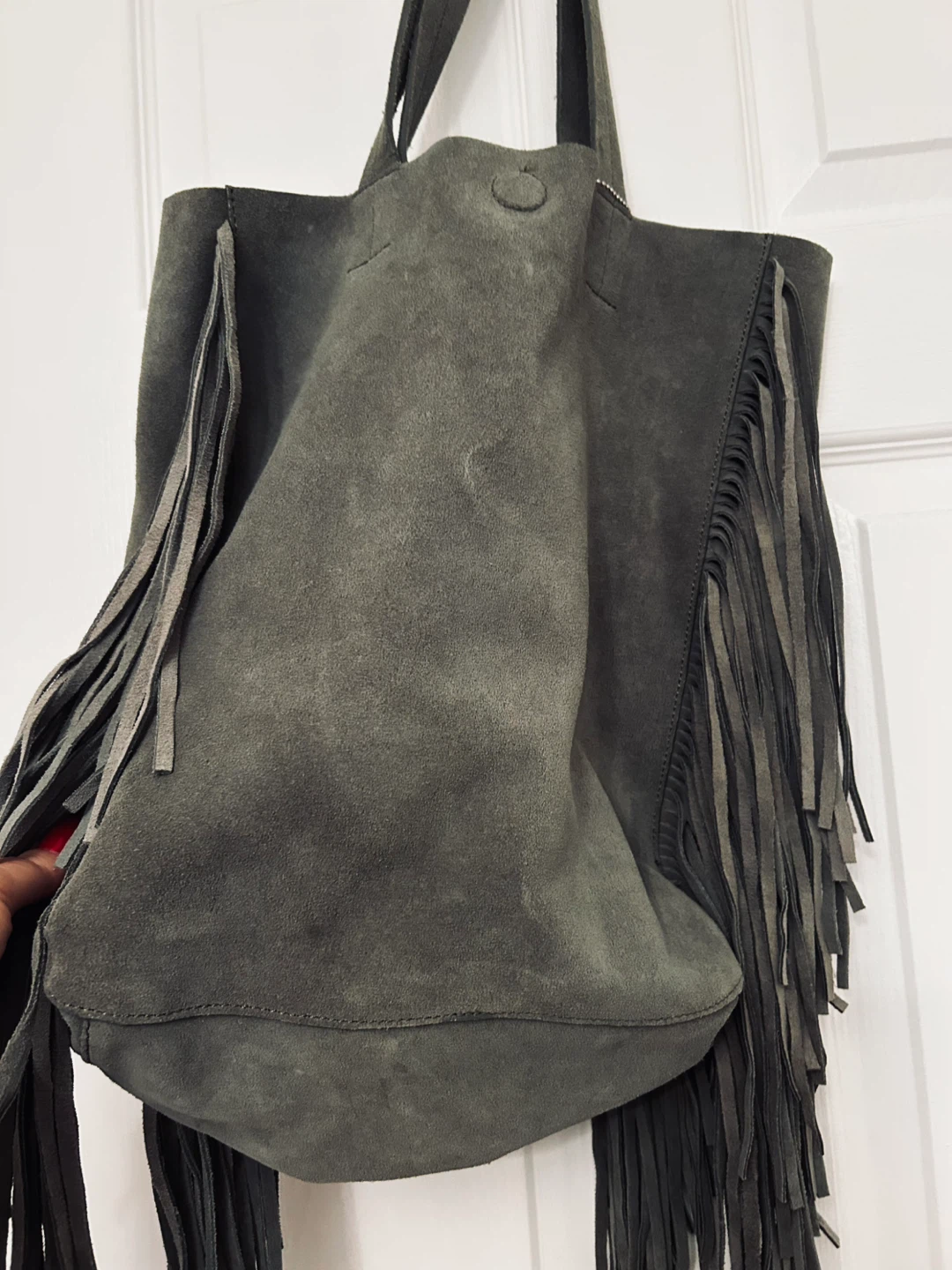 Fringe Tote Bag - Grey Suede - photo 2