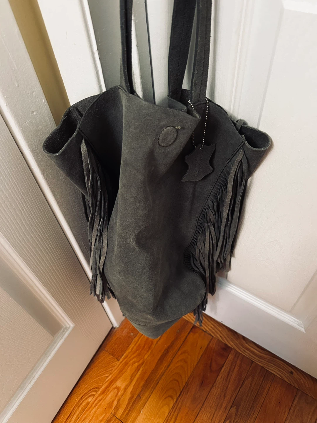 Fringe Tote Bag - Grey Suede