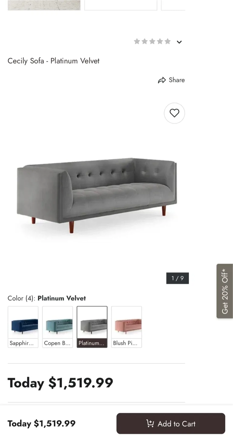 Grey Velvet Sofa with Yellow Pillows image indicator(2)