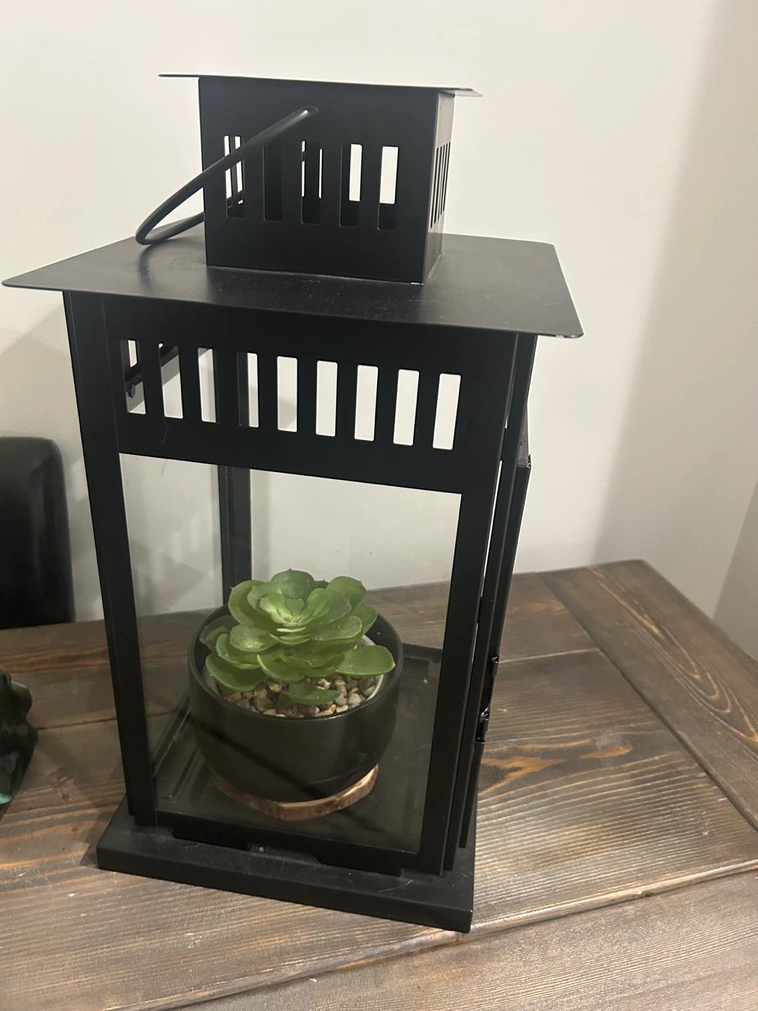 Black Metal Lantern with Succulent