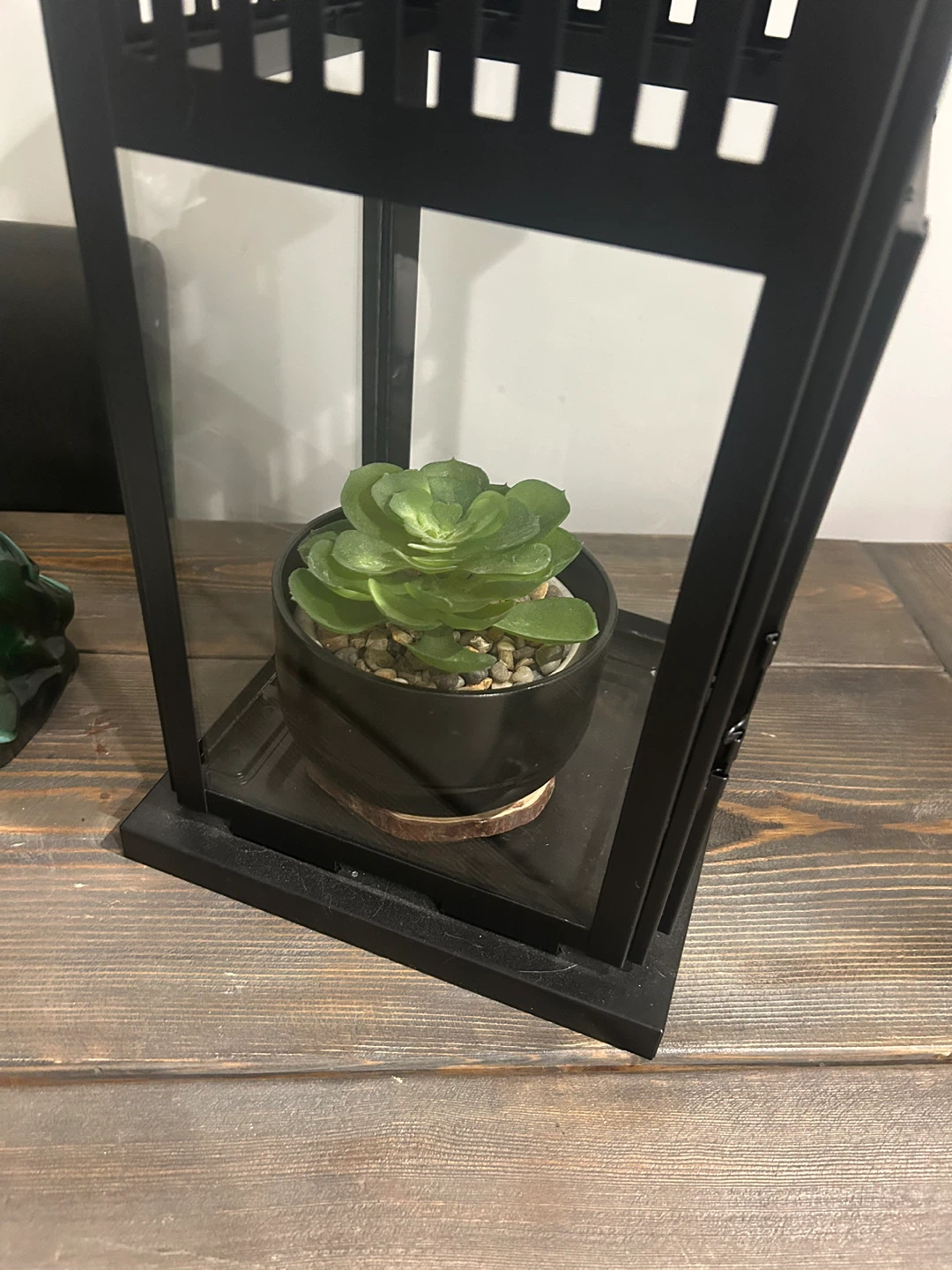 Black Metal Lantern with Succulent - photo 3