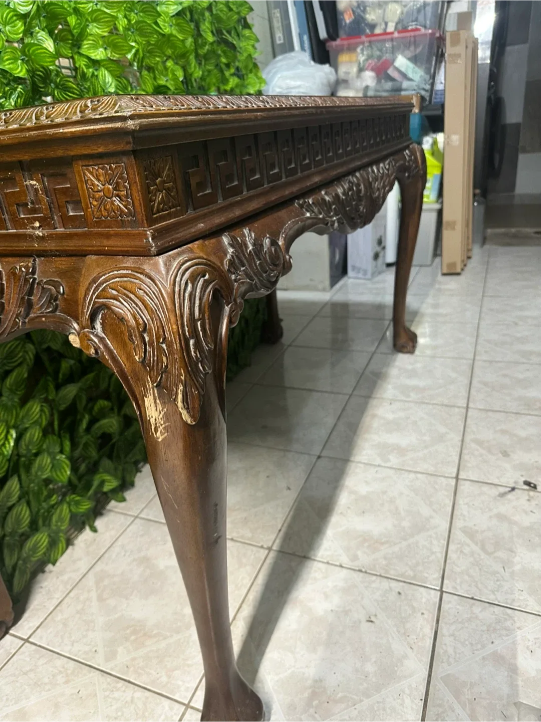 Ornate Antique-inspired Brown Wood Console Table image indicator(5)