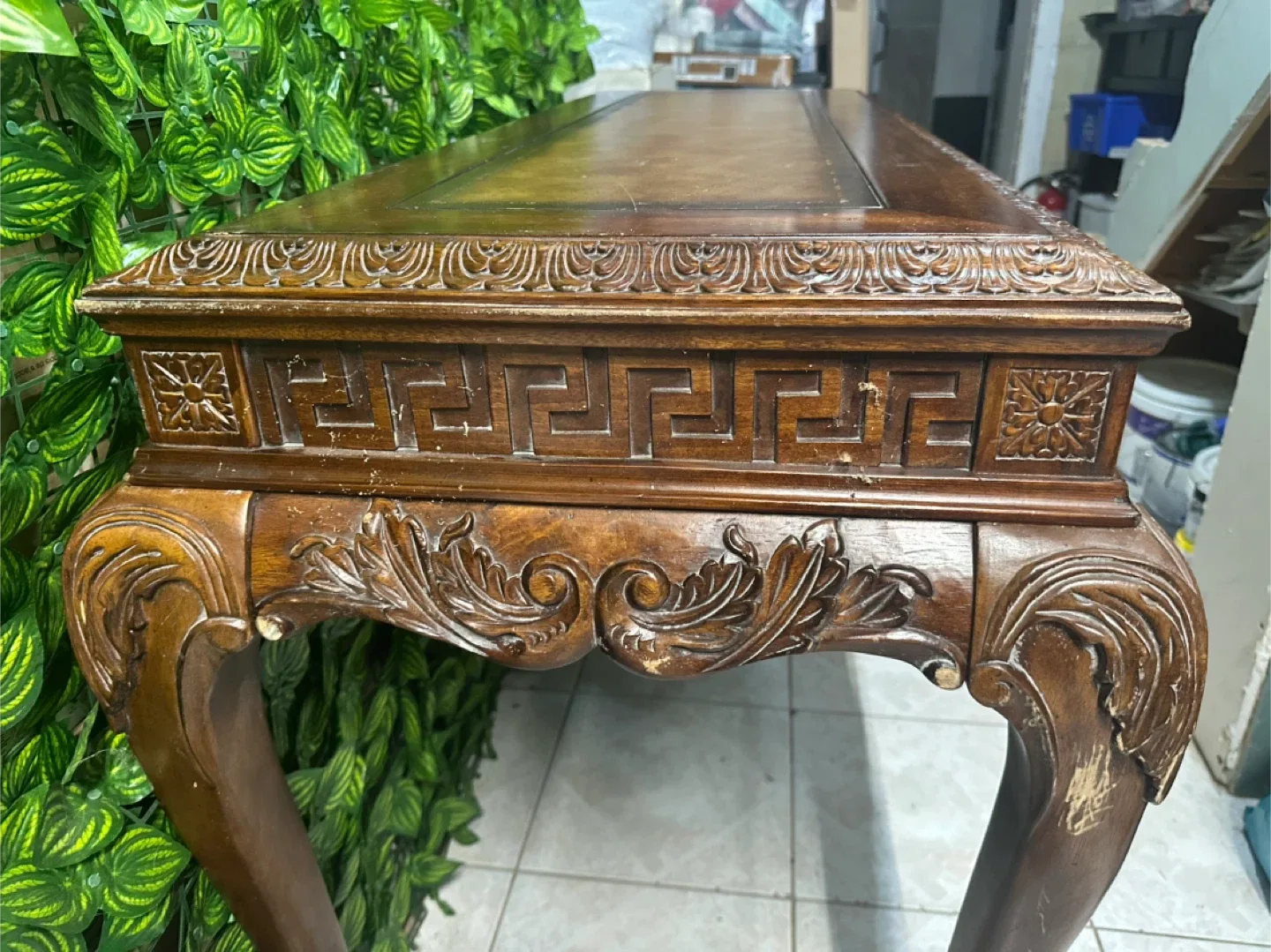 Ornate Antique-inspired Brown Wood Console Table image indicator(3)