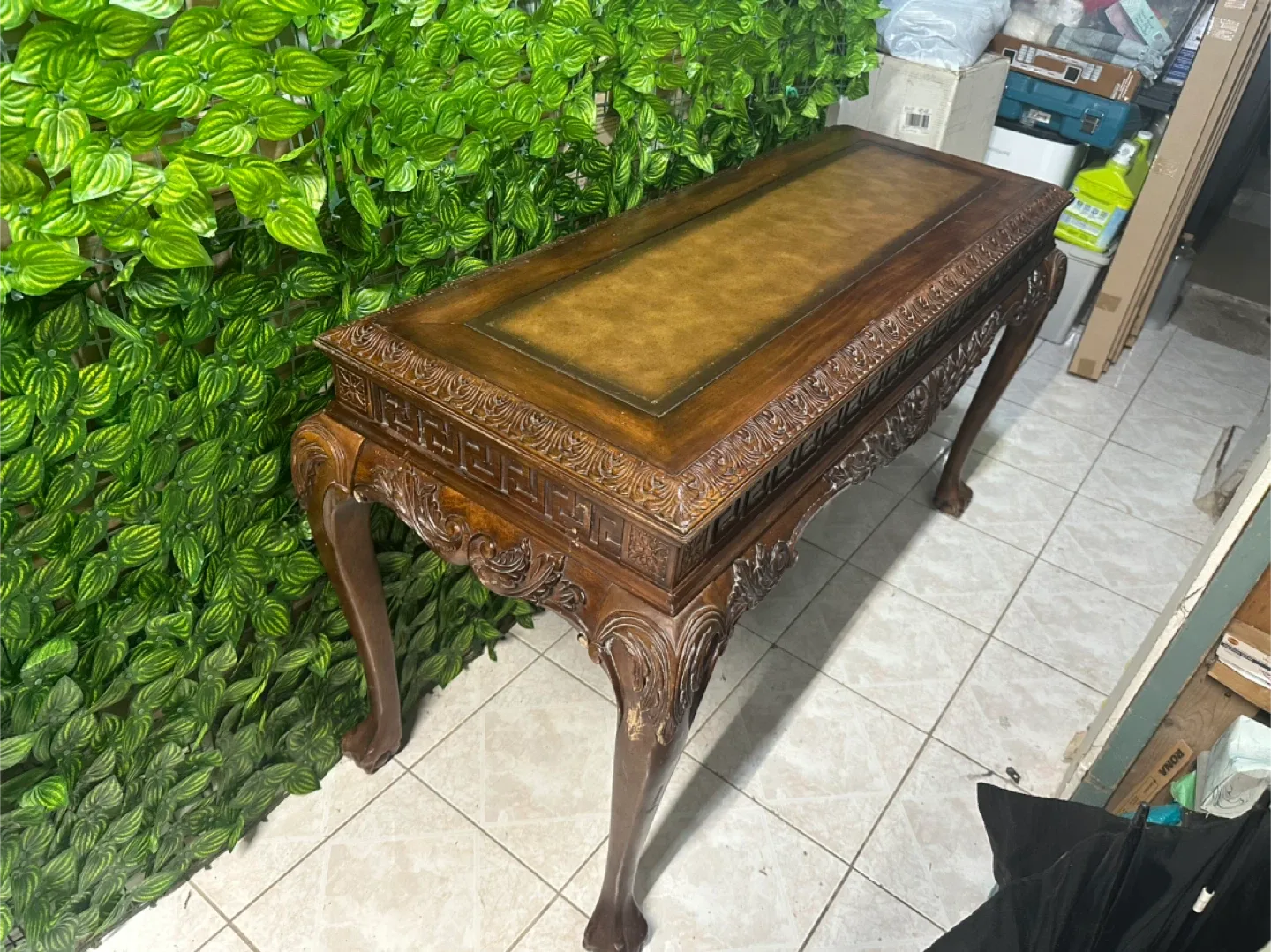 Ornate Antique-inspired Brown Wood Console Table image indicator(2)