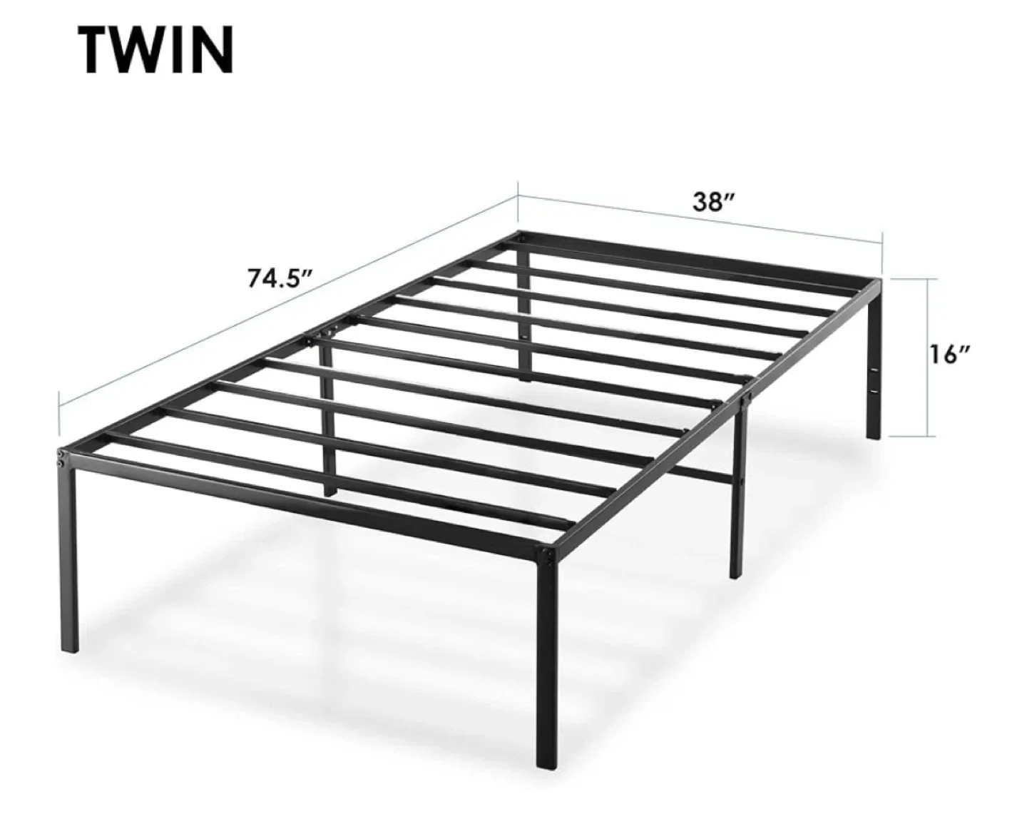 16 inch Twin Size Metal Bed Frame (adults and kids)