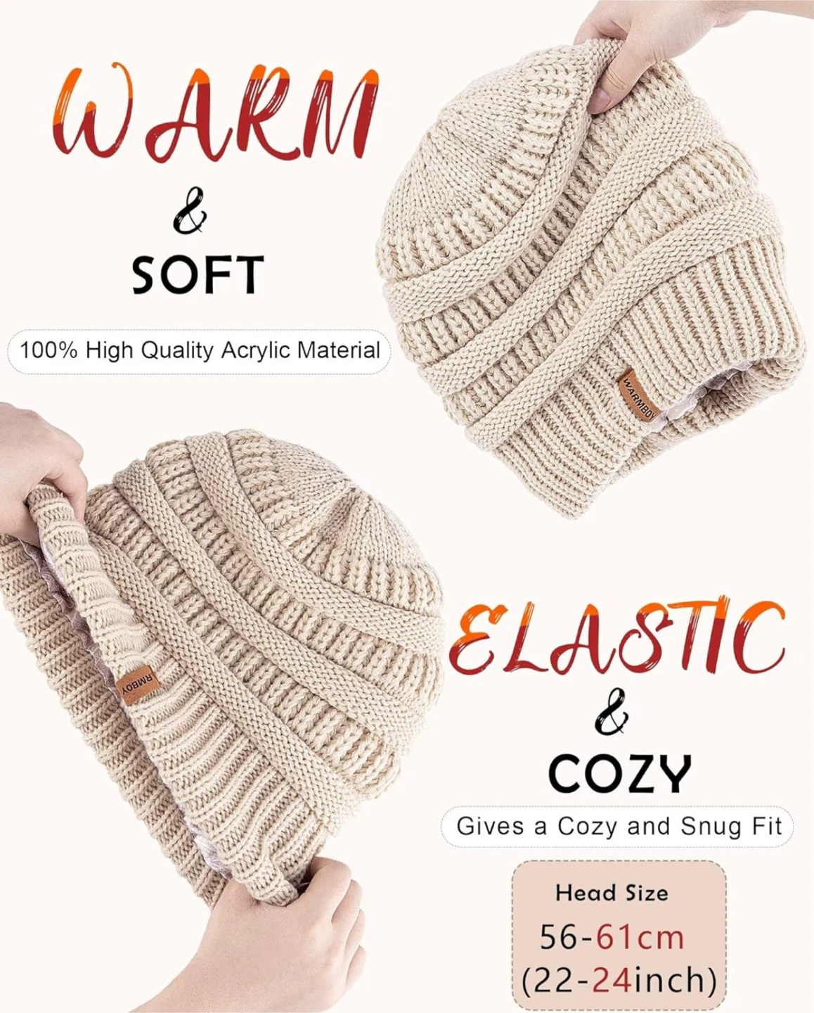 3 Pack Satin Lined Winter Beanie Hats - photo 3