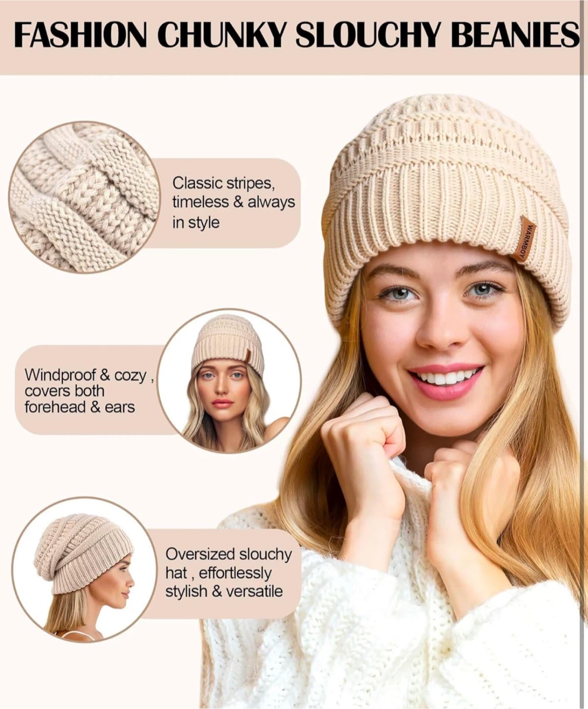 3 Pack Satin Lined Winter Beanie Hats - photo 4