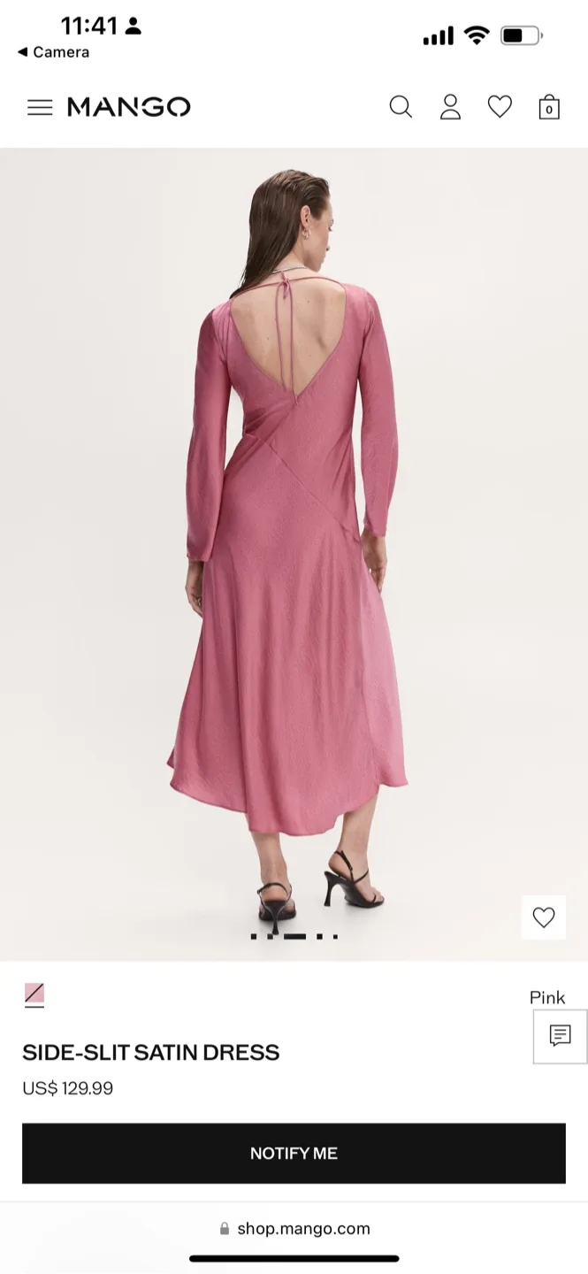 Mango Side-Slit Satin Dress Pink image indicator(2)