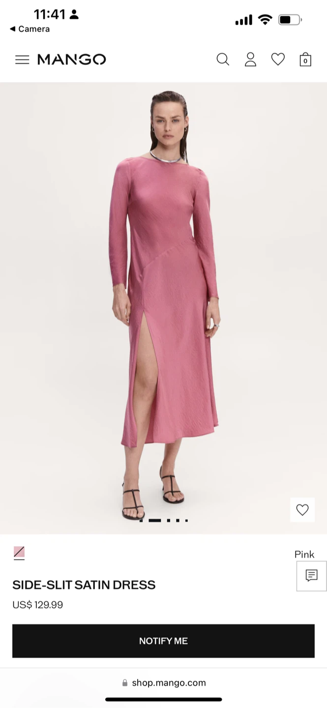 Mango Side-Slit Satin Dress Pink