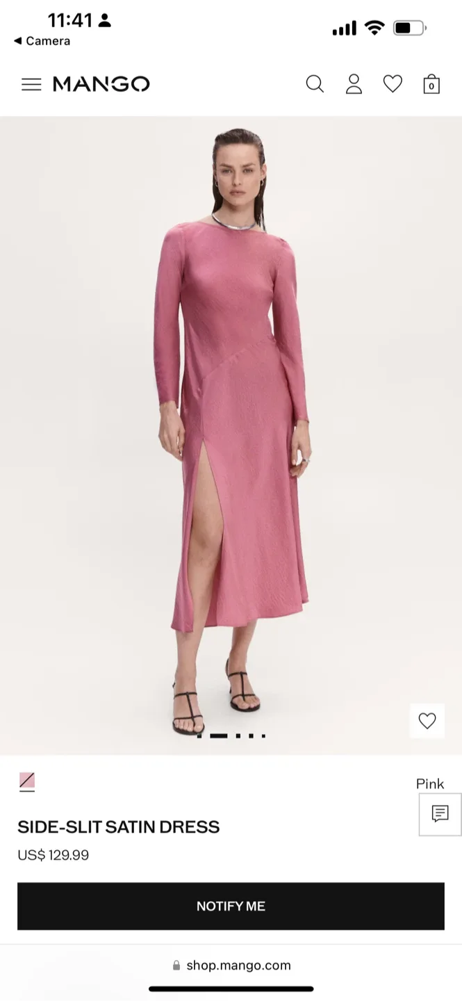Mango Side-Slit Satin Dress Pink thumbnail