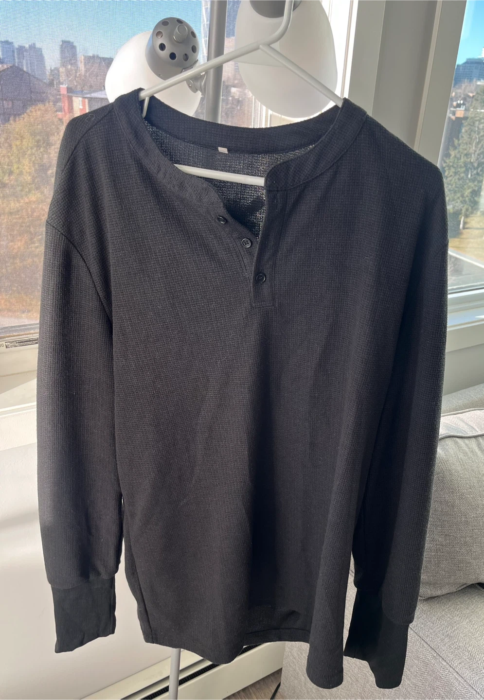 Men’s Black Long Sleeve Henley Shirt