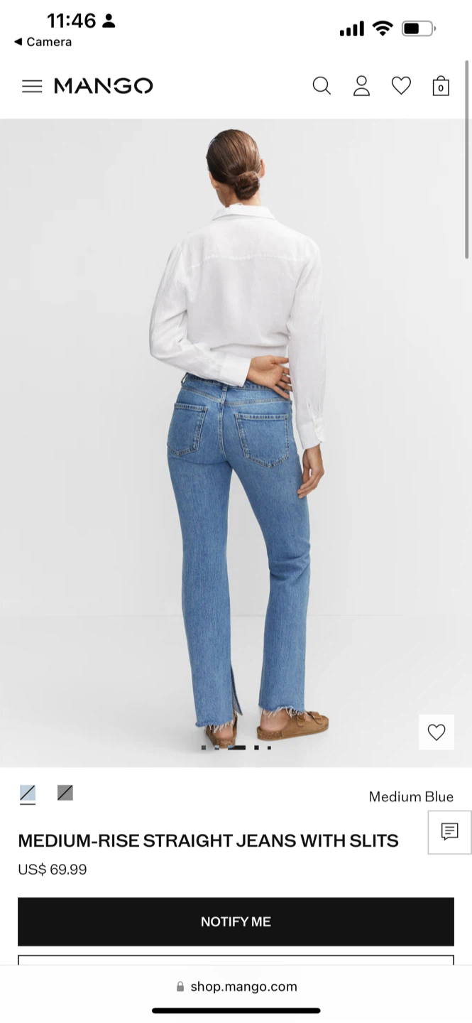 Mango Medium-Rise Straight Jeans with Slits - Size 40 - photo 2